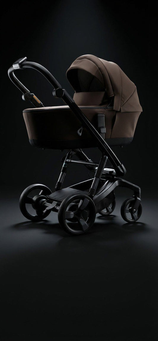 iBebe Stop & Drive kinderwagen bruin donkere studio zijaanzicht