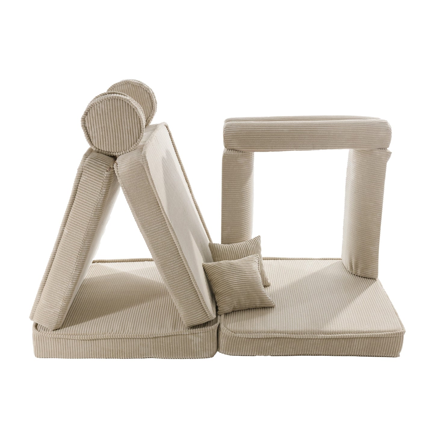MeowBaby Large Modular Sofa voor kinderen in Premium Corduroy Ecru - vooraanzicht