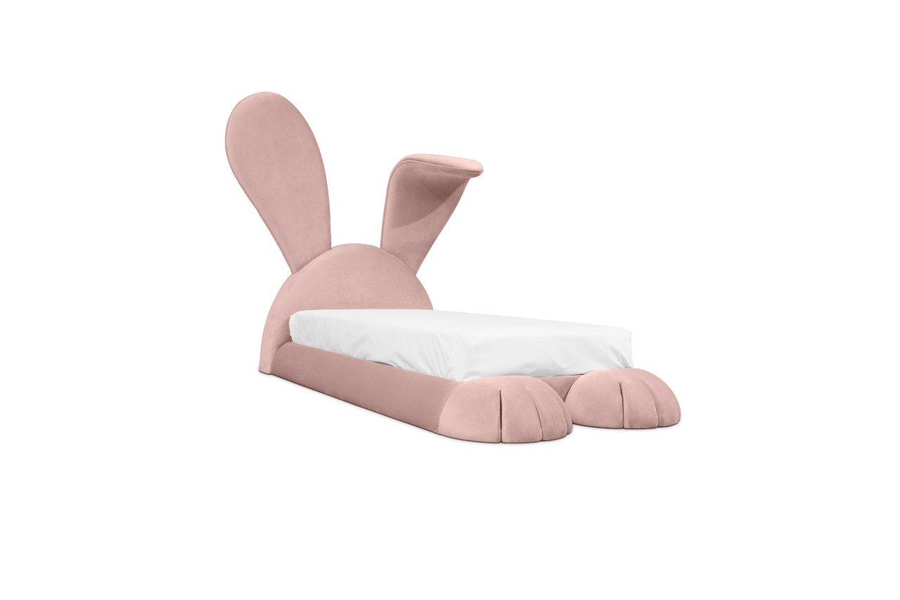 Rabbit Bed in Paris Light Pink, luxe konijnenbed met zachte oren en poten