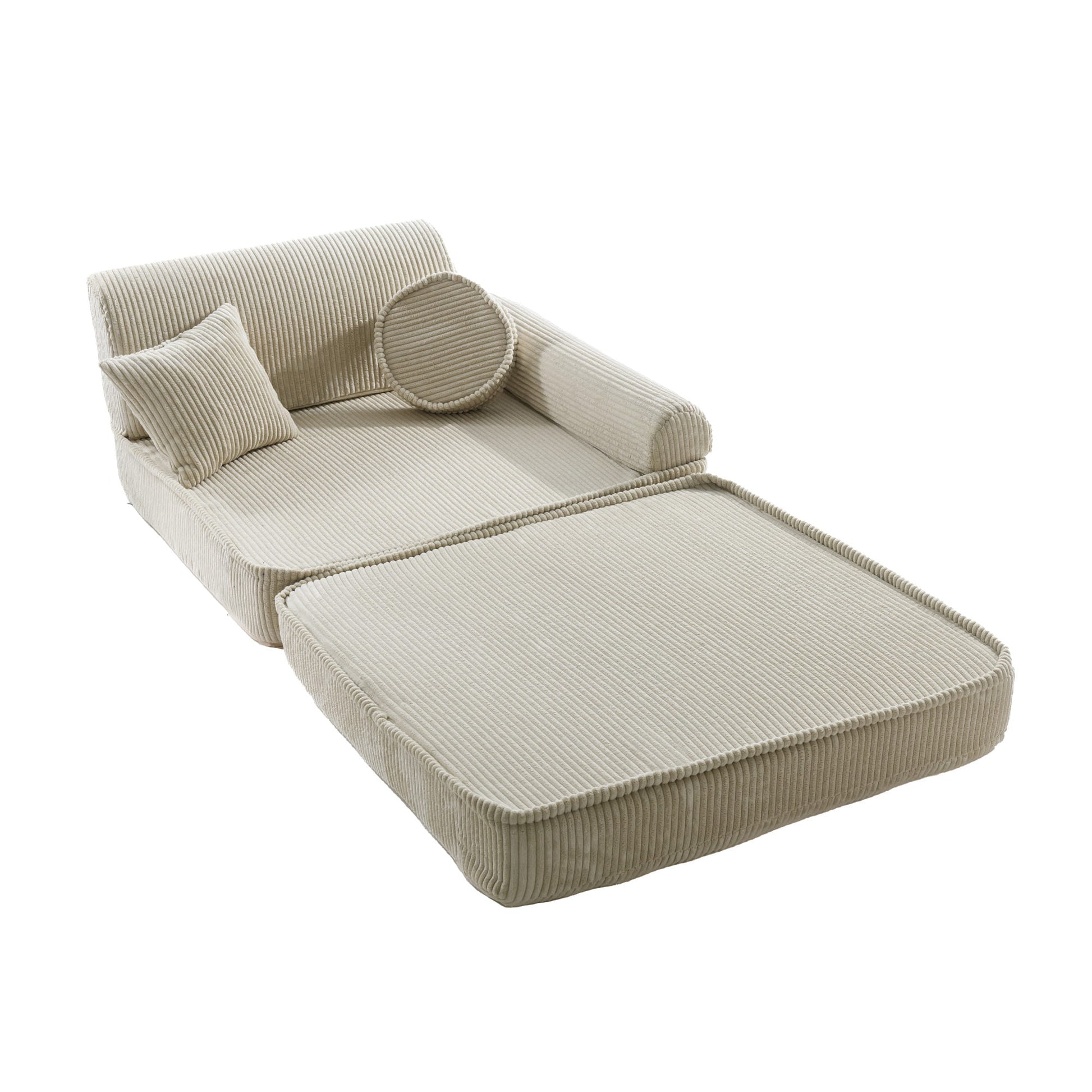 Modulaire kindersofa in ecru ribstof voor kinderkamer en leeshoek