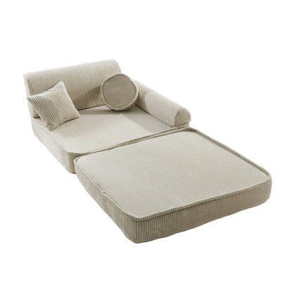 Modulaire kindersofa in ecru ribstof voor kinderkamer en leeshoek