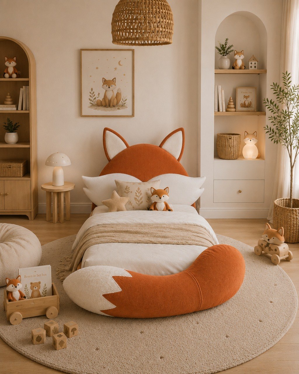 Fox Bed met zachte vosvormige rugleuning in kinderkamer
