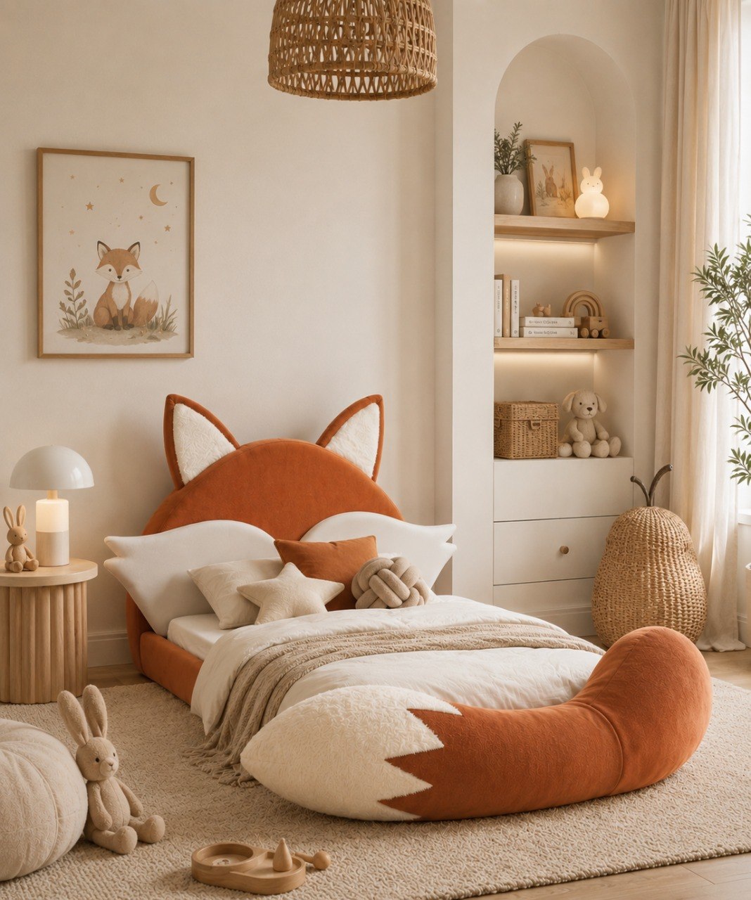 Fox Bed in warme kinderkamer met vossenstaart