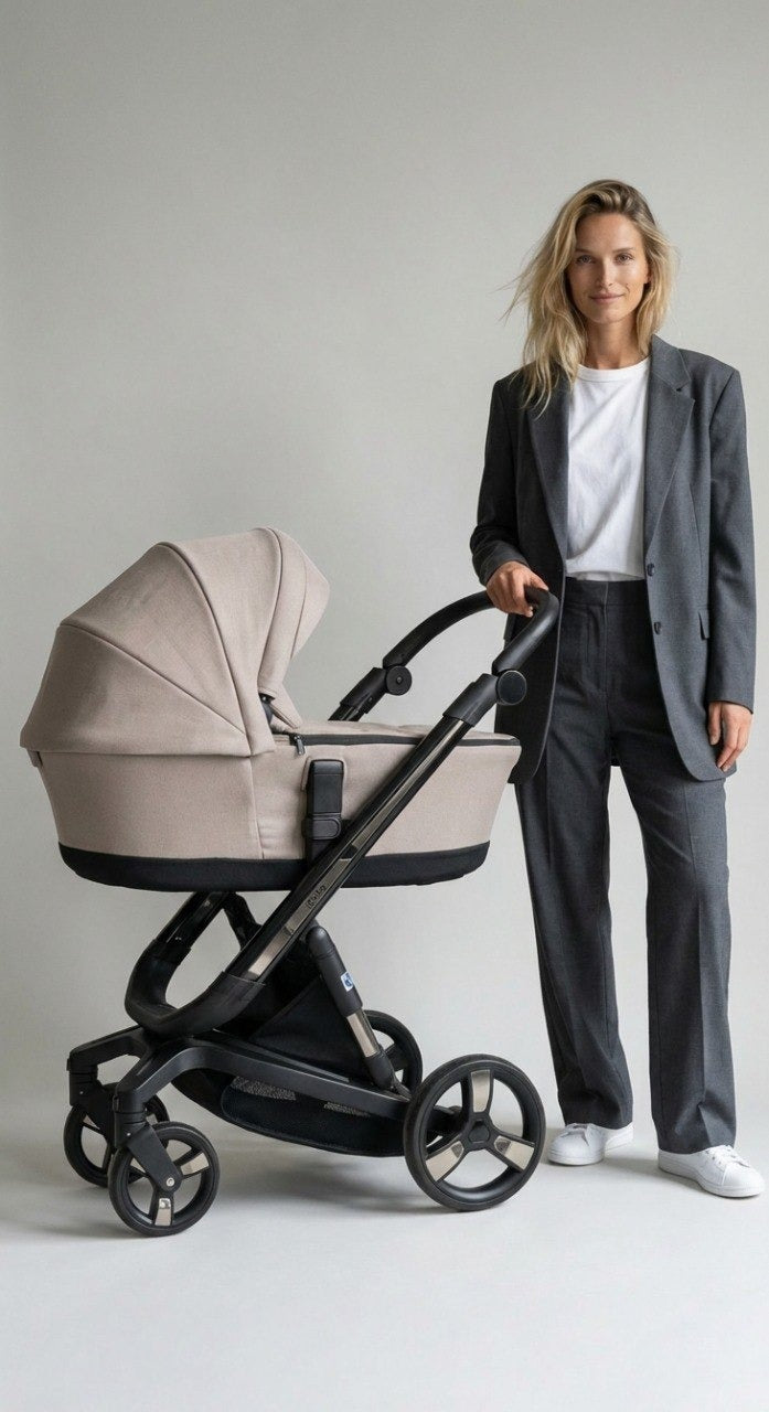 iBebe Stop & Drive kinderwagen beige studio lifestyle