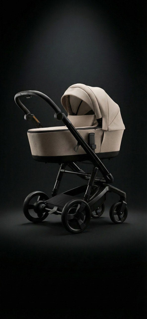 iBebe Stop & Drive kinderwagen beige donkere studio zijaanzicht