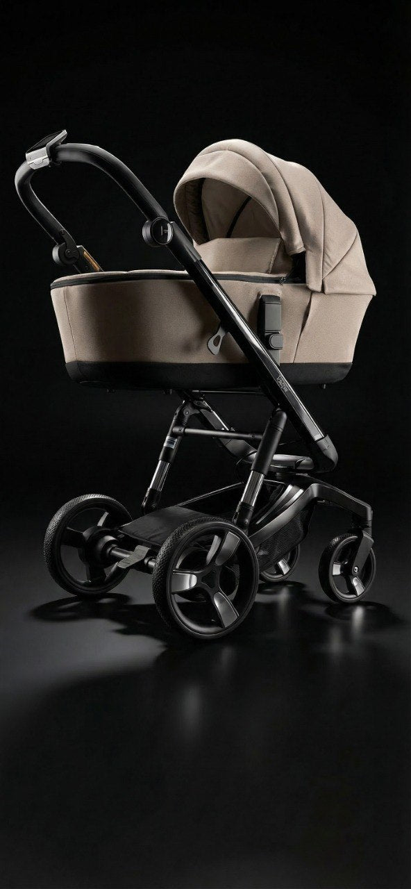 iBebe Stop & Drive kinderwagen beige donkere studio driekwart aanzicht
