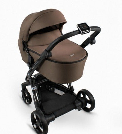 iBebe Stop & Drive kinderwagen bruin reiswieg vooraanzicht