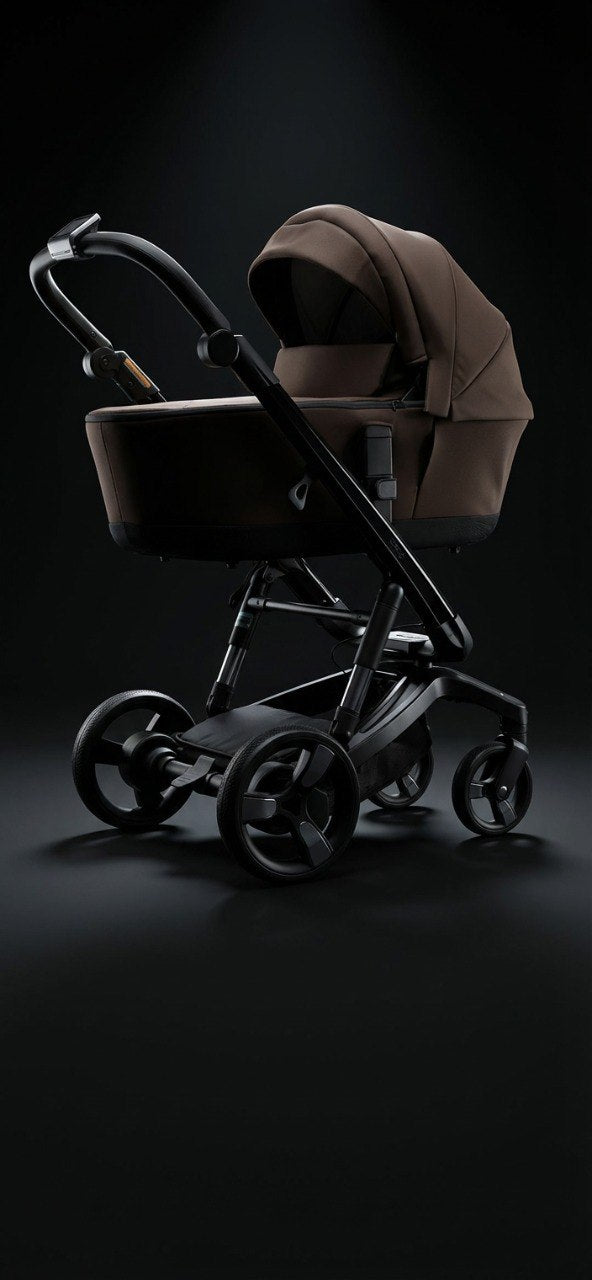 iBebe Stop & Drive kinderwagen bruin donkere studio zijaanzicht