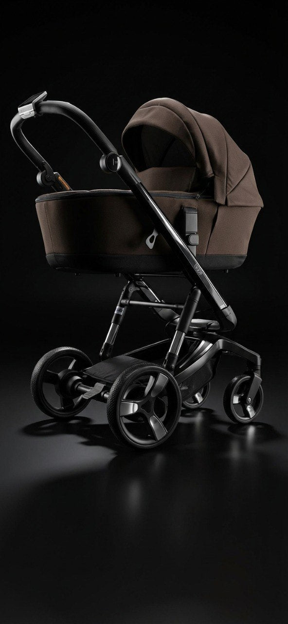 iBebe Stop & Drive kinderwagen bruin donkere studio driekwart aanzicht