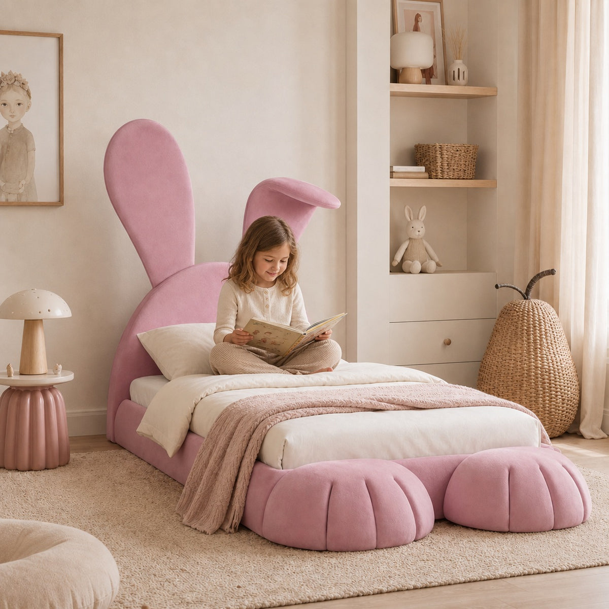 Rabbit Bed met kind in een rustige kinderkamer