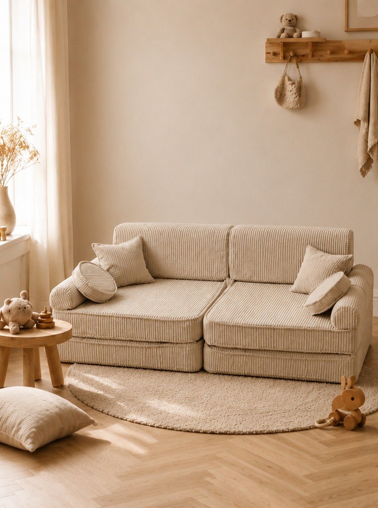 MeowBaby Large Modular Sofa ecru als bankopstelling in kinderkamer