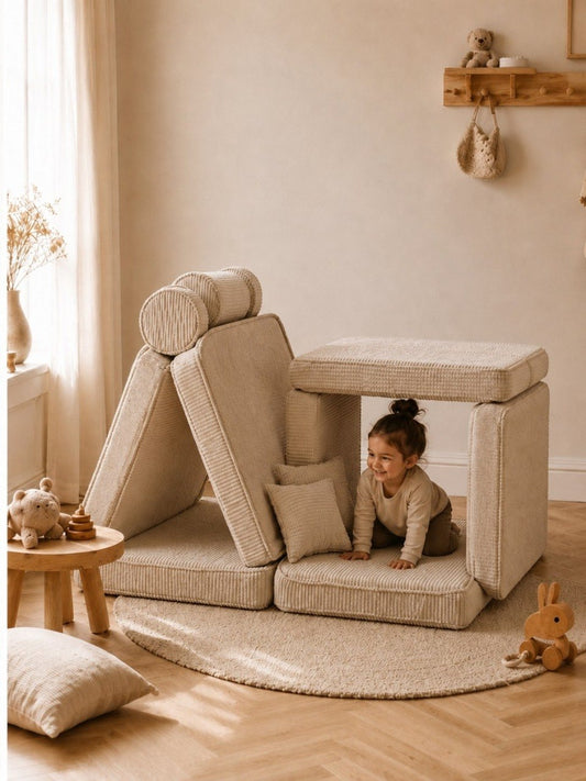 MeowBaby modulaire kindersofa ecru als speelhoek met kind