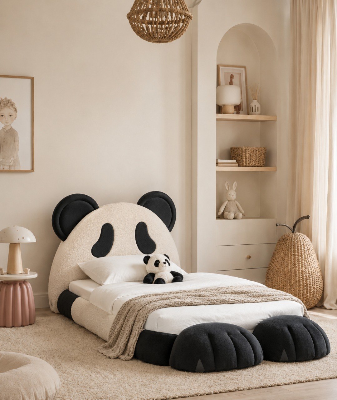 Panda Bed in zachte kinderkamer