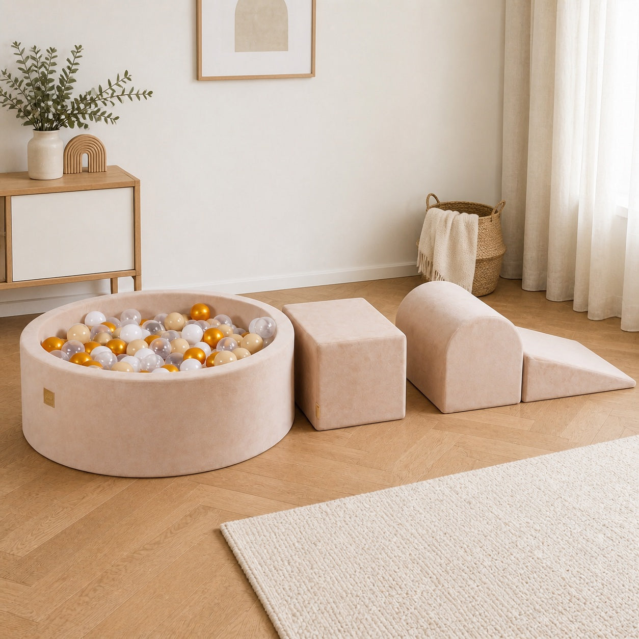 MeowBaby Velvet Speelset met ballenbak in rustige kinderkamer