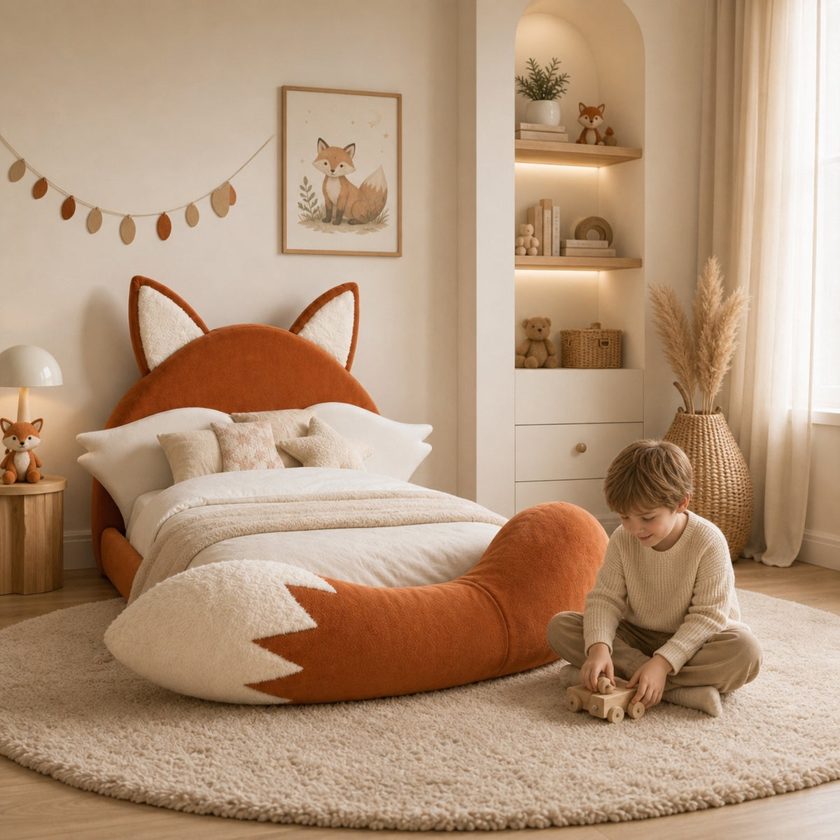 Fox Bed met kind in een warme kinderkamer